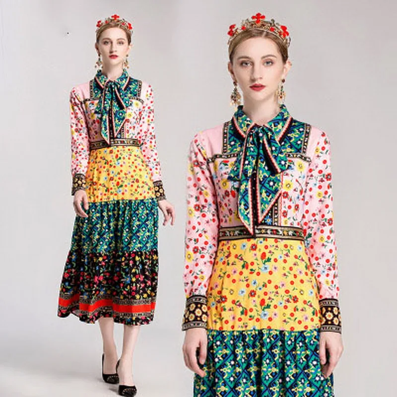 2018 Autumn American Female New Fashion Vintage Fit And Flare Long
