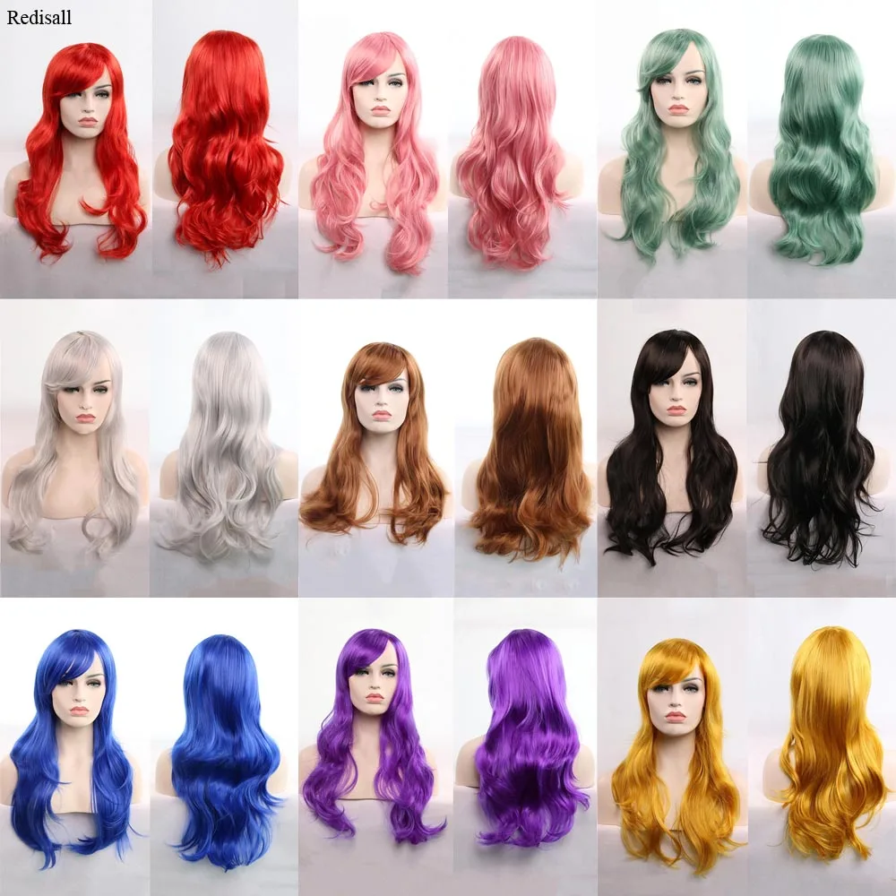 Preise Frauen Synthetische Haar Körper Welle Lolita Perücke für Erwachsene Hohe Temperatur Faser Halloween Perücken Lila Rot Schwarz Rosa Grün Blau haar