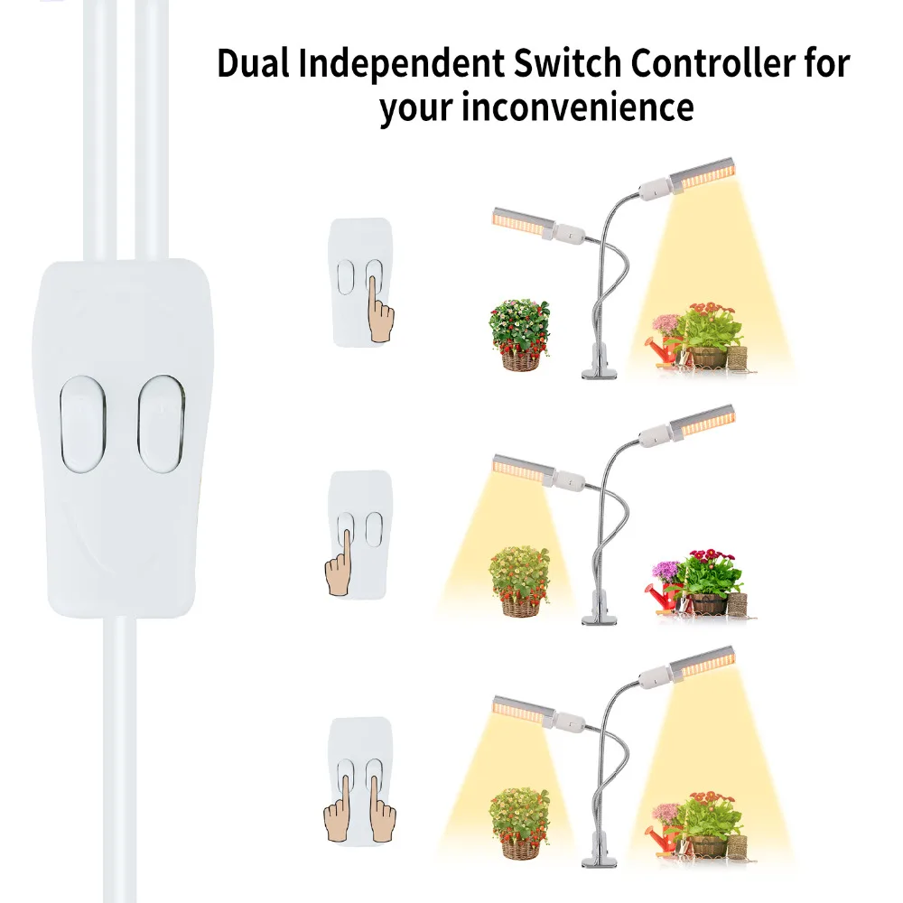 Лампа для выращивания растений в помещении, светодиодный солнечный свет, полный спектр, лампа для выращивания двуголовых растений, Сменные