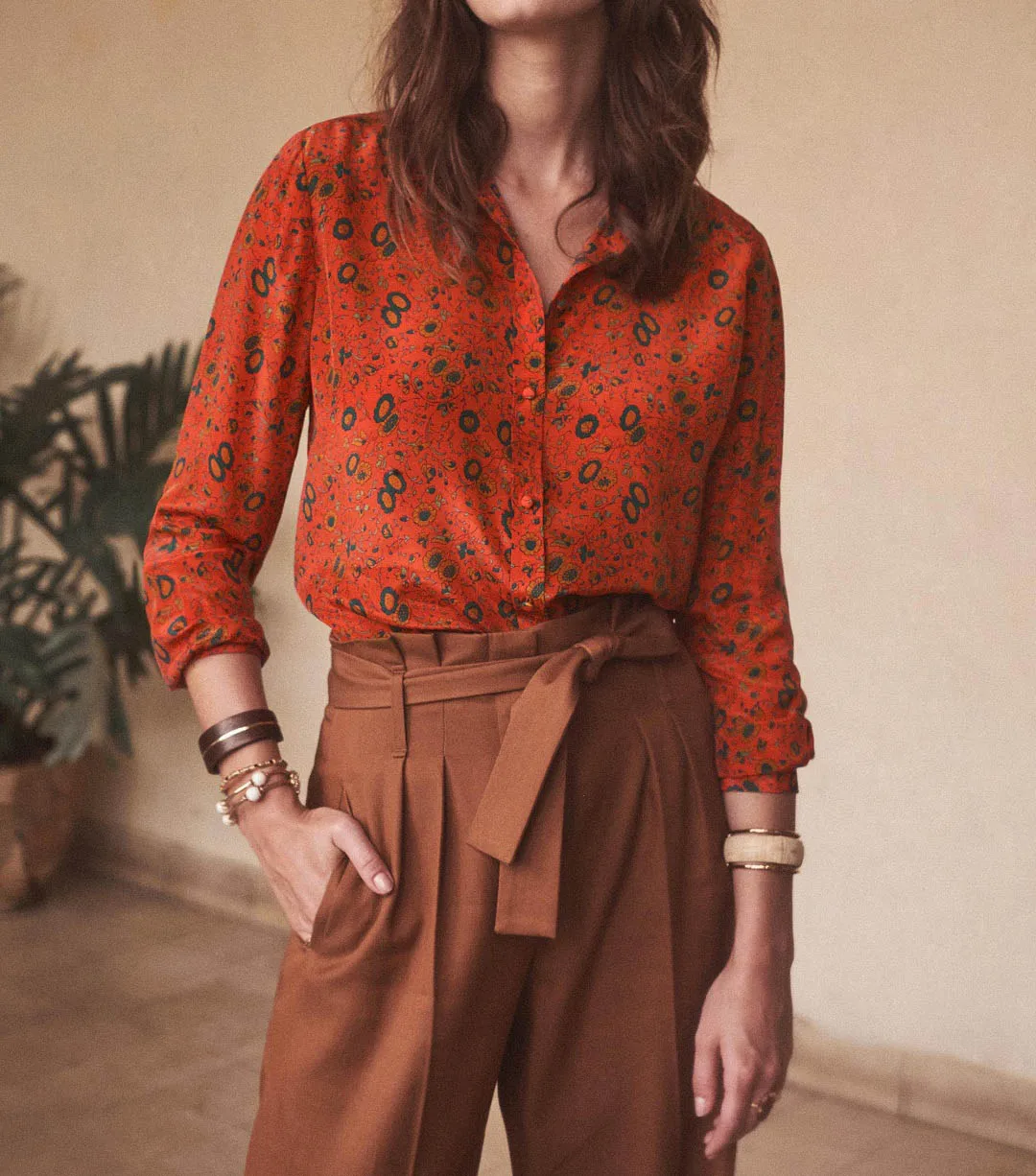 

Women Shirt 2019 Summer New Sunflower Print Vintage Orange Shirt
