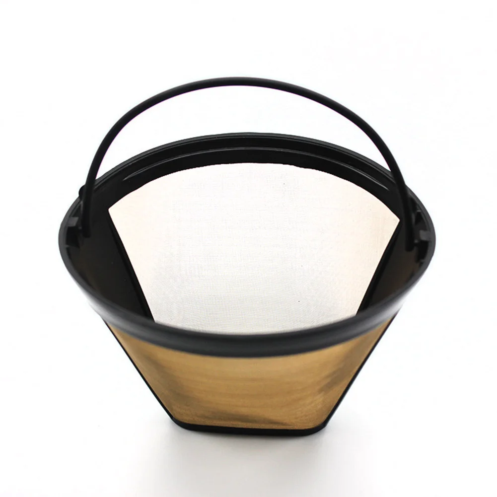 Durable Reusable Coffee Filter 10-12 Cup Permanent Cone-Style Coffee Maker Machine Filter Gold Mesh With Handle Cafe Coffee Too