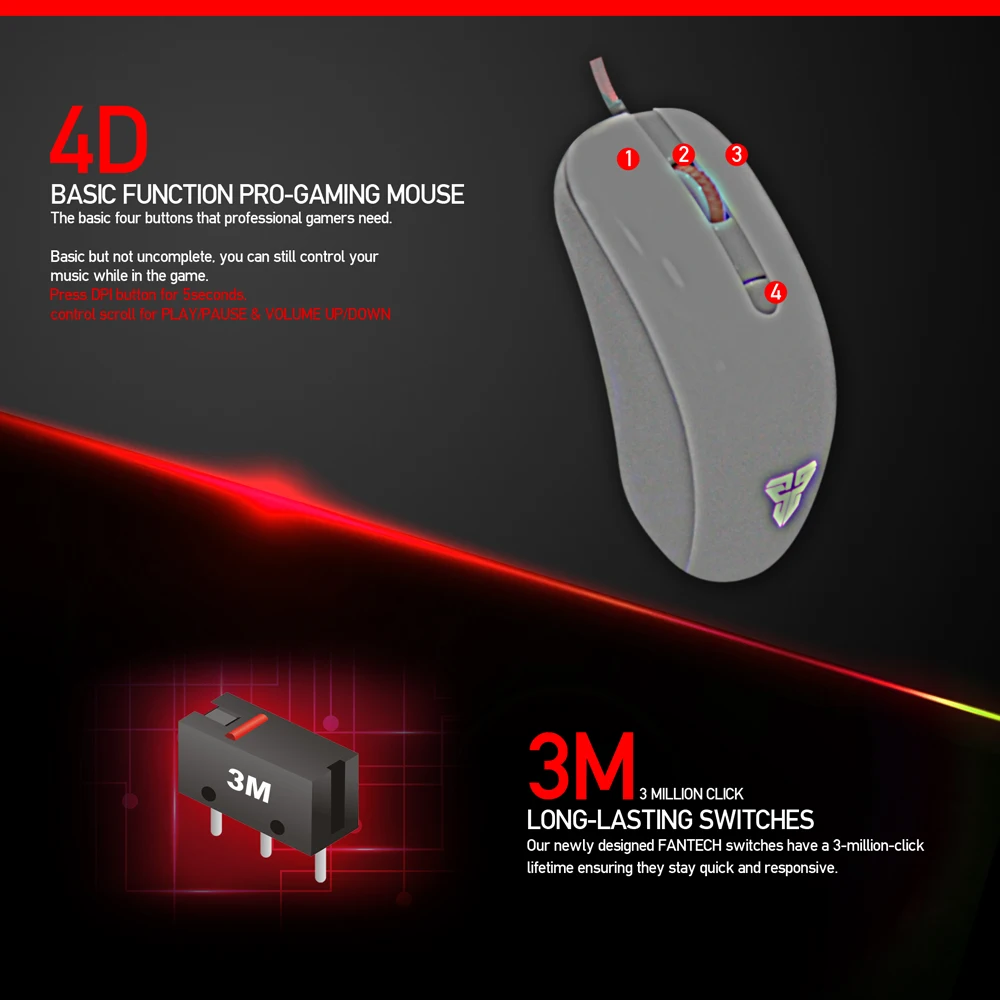 Fantech G10 800 2400 точек/дюйм профессиональная Проводная игровая мышь USB для ПК ноутбука