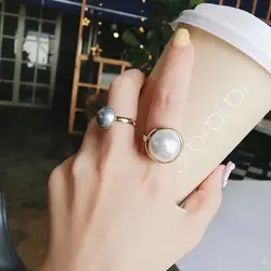 В Корейском стиле под заказ Винтаж полукруглое кольцо с искусственным жемчугом и бисером; Бесплатная Размеры открыто кольцо для Для женщин