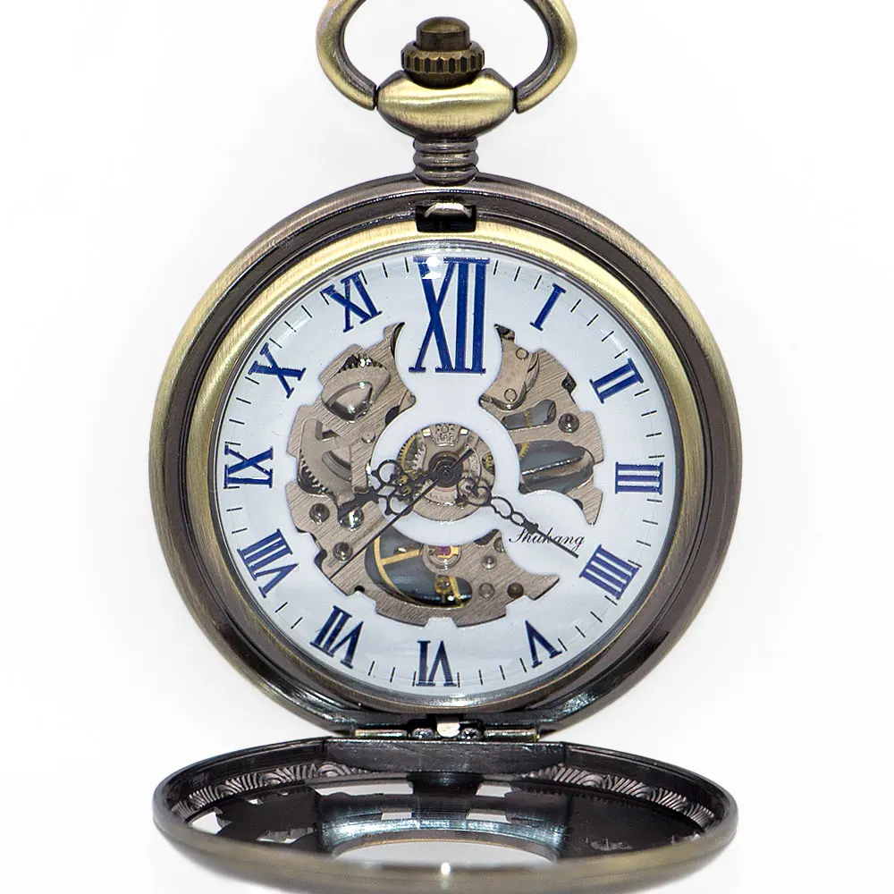 Новые мужские часы Fob винтажные бронзовые Звездные короны круглые механические стимпанк карманные часы Лучший подарок цепь часы PJX1344