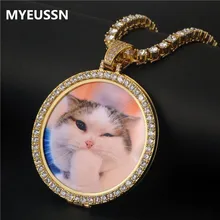 Круглое фото на заказ ожерелье и кулон медальоны медные теннисные цепи золотой кубический циркон фото, ожерелье мужские хип-хоп ювелирные изделия подарок