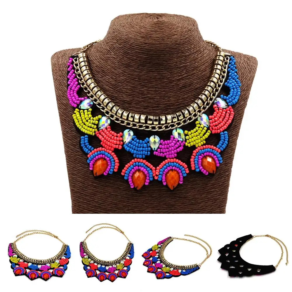 

Fake Collar Handmade Beaded Resin Hollow Out Bohemian Ethnic Style Necklace Multicolor Statement Boho Jewelry Women Accessories