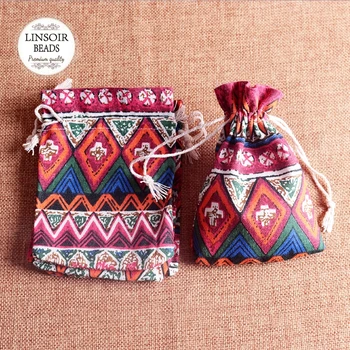 

10PCs Colorful Boho Pattern Jewelry Packaging Bags Ethnic Fabric Pouches Gift Bags Wedding Party Supplies 10x14cm
