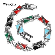 Wbmqda Ethinc Boho горный хрусталь серебро Цвет геометрический Браслеты для Для женщин Винтаж Лето Тибетский чешские ювелирные изделия