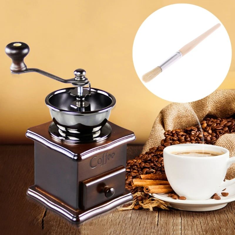 OOTDTY горячая Selll кофемолка Чистящая меховая кисточка, запыление Кофеварка кофейник деревянный очиститель