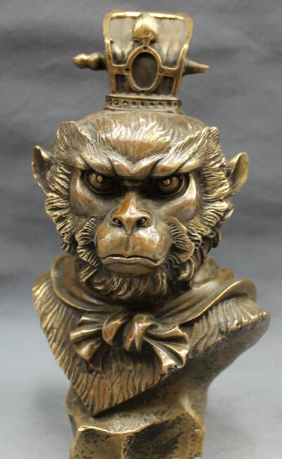 

JP S0610 9" Chinese Bronze Great Sage Equalling Heaven Sun WuKong Monkey King Head Statue B0403