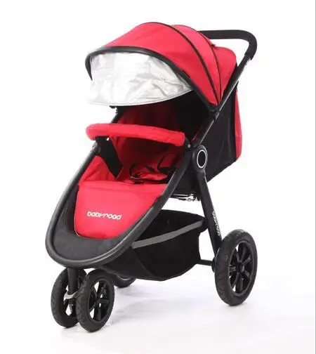 Спортивная детская коляска с 3 колесами, светильник может сидеть и лежать, Противоударная складная детская коляска, подарок для новорожденных - Цвет: red