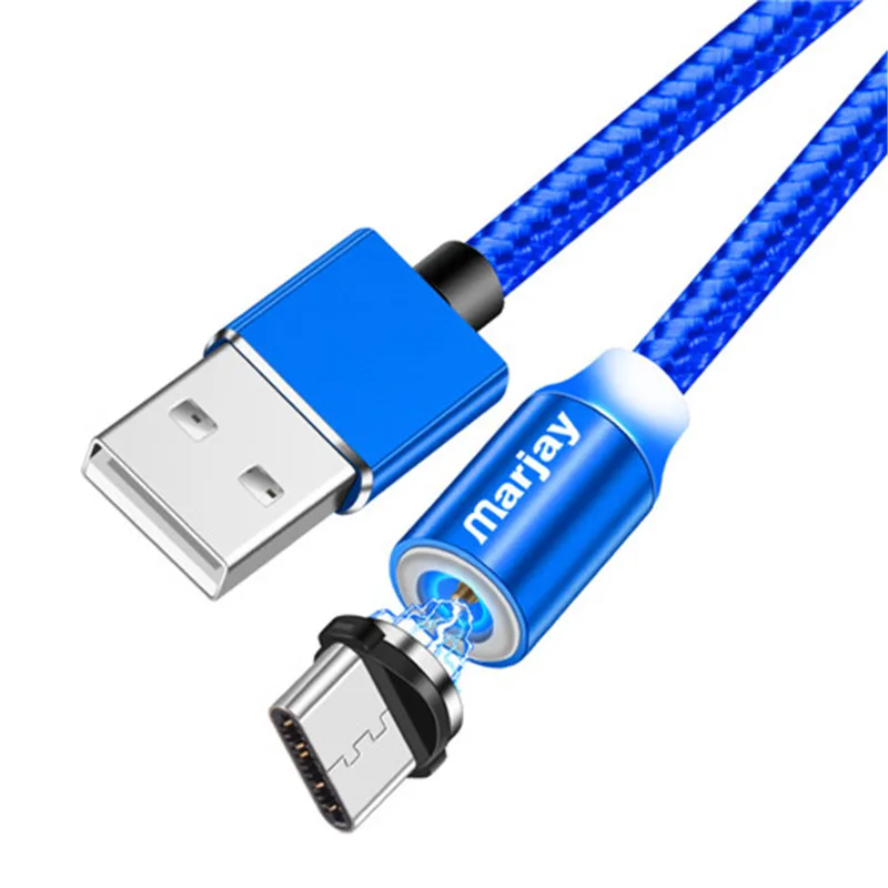 Marjay Магнитный USB кабель Micro usb type C для iPhone кабель 1 м 2 м Быстрая зарядка USB-C type-C Магнитный кабель для зарядки телефона кабель - Цвет: Blue for Type C