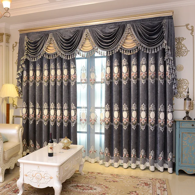 Europese luxe chenille geborduurde bloemen donkergrijs gordijnen ... Europese luxe chenille geborduurde bloemen donkergrijs gordijnen ...