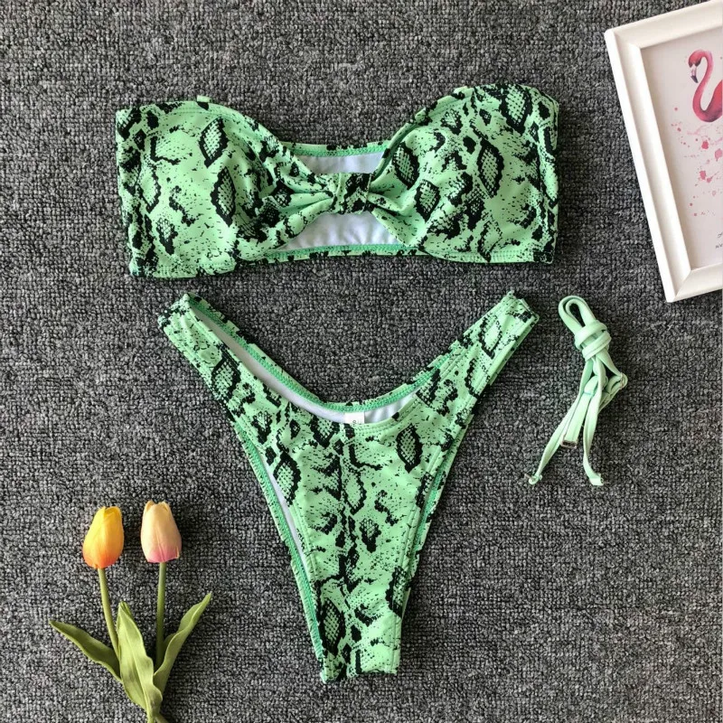 Green Snake Bikini Горячая Распродажа микро бикини Mujer стринги со змеиным рисунком яркий цвет слинг бикини пуш-ап бандаж раздельный купальник женский купальник - Цвет: Green Snake Bikini