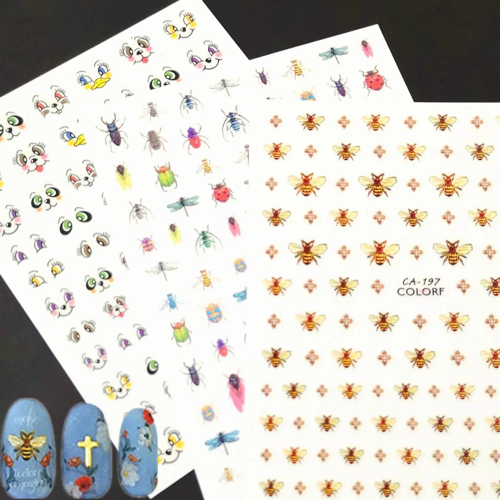 

Newest CA-198 Cute Bee 3d nail art sticker decal stamping template Japan korea type DIY nail decorations tools adhesive