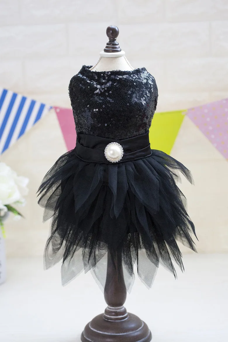 

Red/Black Bling Pearls Dog Dress Small Dogs Party Dress Summer Pet Clothes