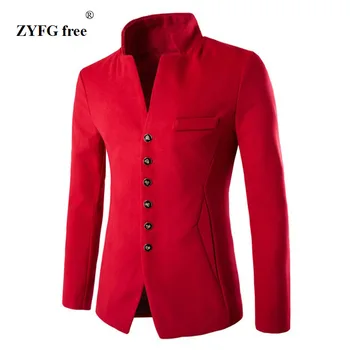 

Fashion wool men suit handsome casual Suit jacket stand neck solid color suit coat for spring winter plus size
