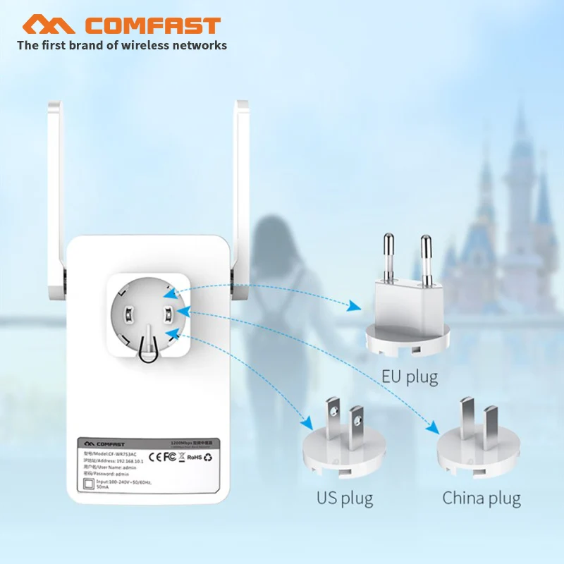 

802.11b/g/n/ac Wireless Wifi Repeater 1200Mbps wifi router Repetidor Signal Amplifier 2.4Ghz+5.8G Wi fi Extender 2*4dBi Antennas