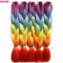 Feilimei Синтетический фиолетовый пряди волос для наращивания высокое температура волокно вязаный крючком Jumbo косы Ombre серый коса из розовых