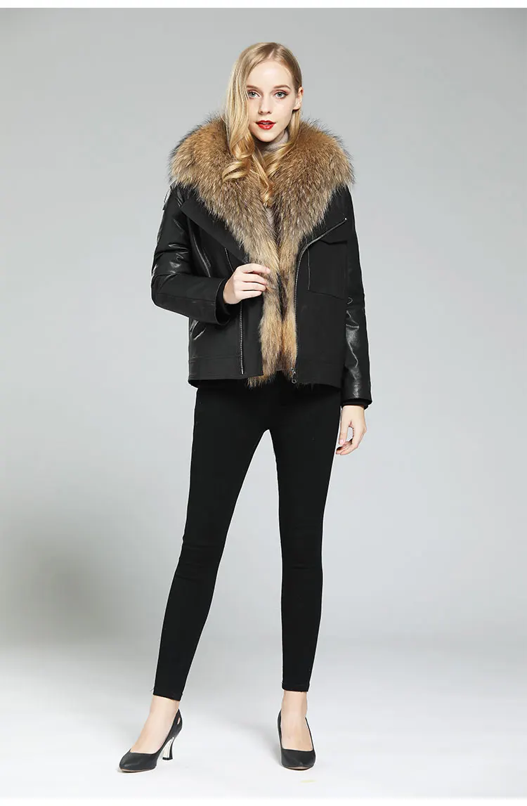 Кожаная куртка для женщин из натуральной овечьей кожи, зимнее пальто для женщин, парка из меха енота, пуховое пальто Chaqueta Mujer M85 YY775