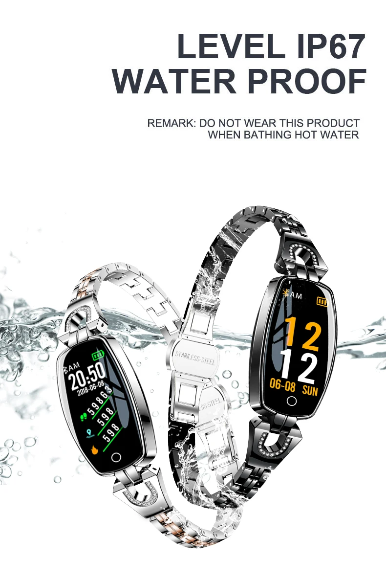H8 IP67 Waterproof Smart Bracelet Women Heart Rate Sleep Monitor Band Blood Pressure Smart Watch Band For IOS Android Smartbands