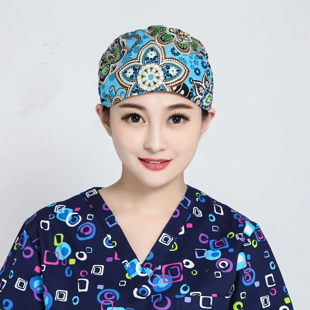 

100% Cotton Pattern Print Medical Cap Surgical Scrub Caps Doctors Nurses Workwear Cap Dental Clinic Beauty Salon Caps Pirate Hat