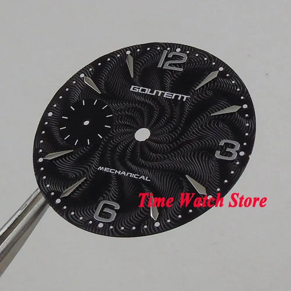36,8 мм черный циферблат подходит для механического ETA 6497 часовой механизм циферблат серебряные метки D130 - Цвет: Goutent dial
