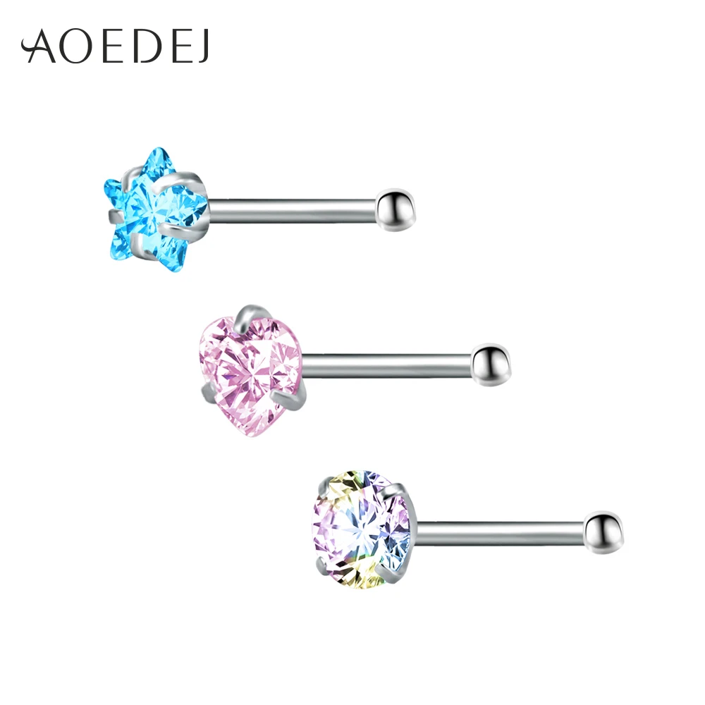 

AOEDEJ 3 Pcs 1 Lot 20g Heart Crystal Nose Studs Piercing Nose Rings Stainless Steel Body Piercing Jewelry For Women Colored