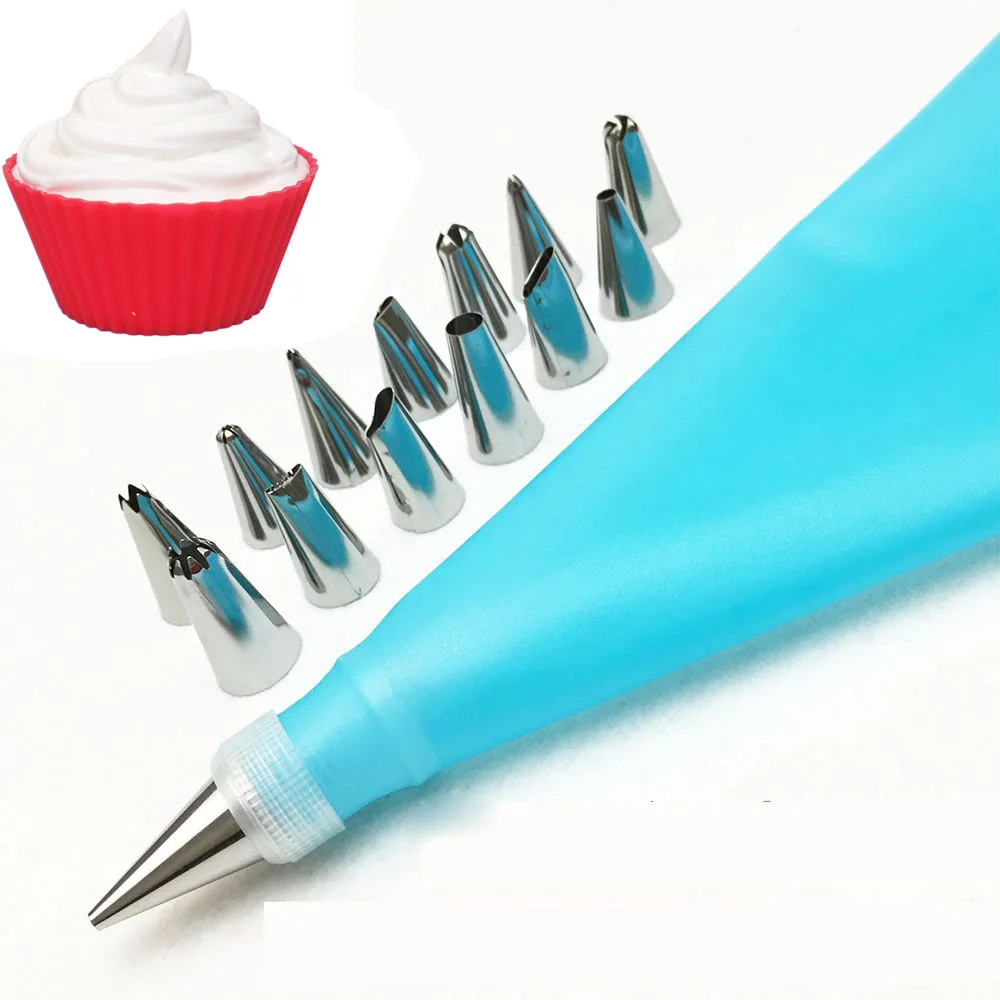 

16 Pcs/Set Silicone Icing Piping Cream Pastry Bag+14PCS Stainless Steel Nozzle Pastry Tips Converter DIY Cake Decorating Tools