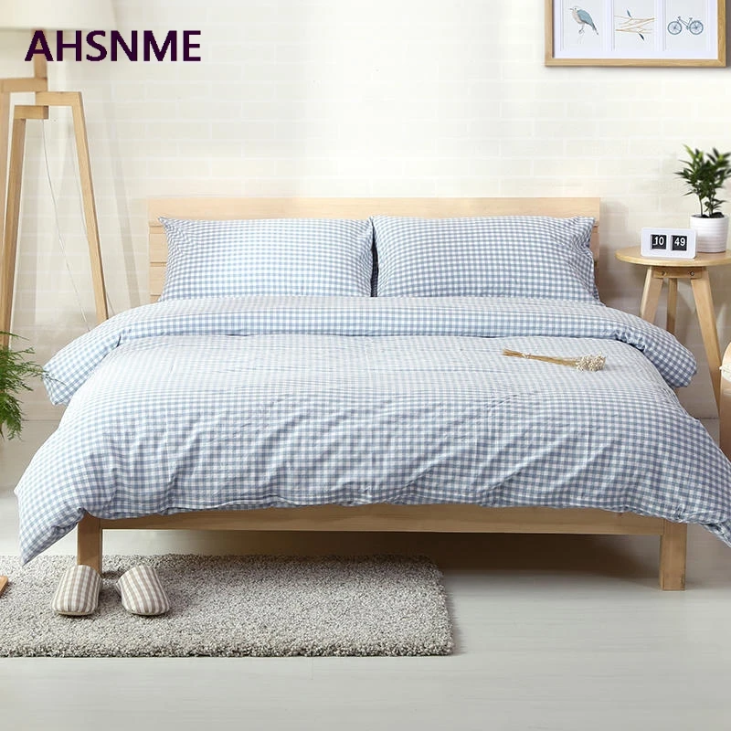 AHSNME 100% Cotton Nevresim Takimlari Super Soft parrure de lit Cool Summer Light Blue Super california king size bedding set 3