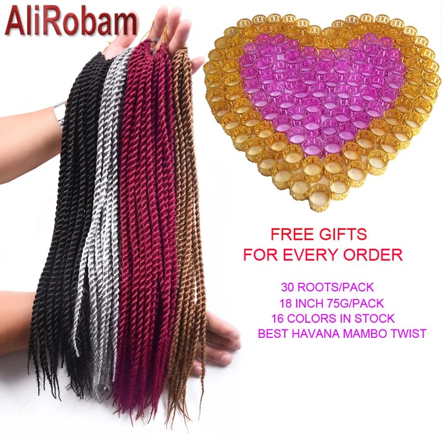 AliRobam Crochet Twist Braids Ombre gray Synthetic Senegalese Twist Pure/Mix Burgundy Brown Braiding Hair Extensions 30Roots/Pc