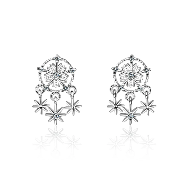 KOFSAC New Trendy 925 Silver Stud Earrings For Women Shiny Zircon Temperament Sweet Snowflake Earring Jewelry Girl Birthday Gift | Украшения