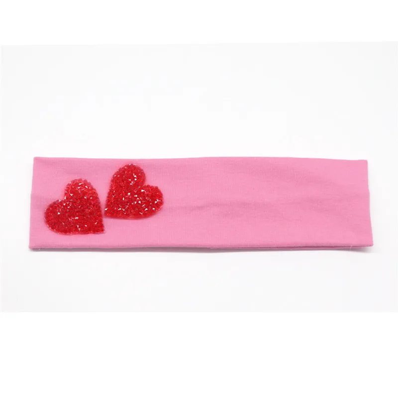 Pink Red 5,5 см, повязки на голову для девочек, летняя мода, двойное сердце, стразы, эластичная повязка на голову для маленьких девочек, хлопковые аксессуары для волос - Цвет: Pink Red