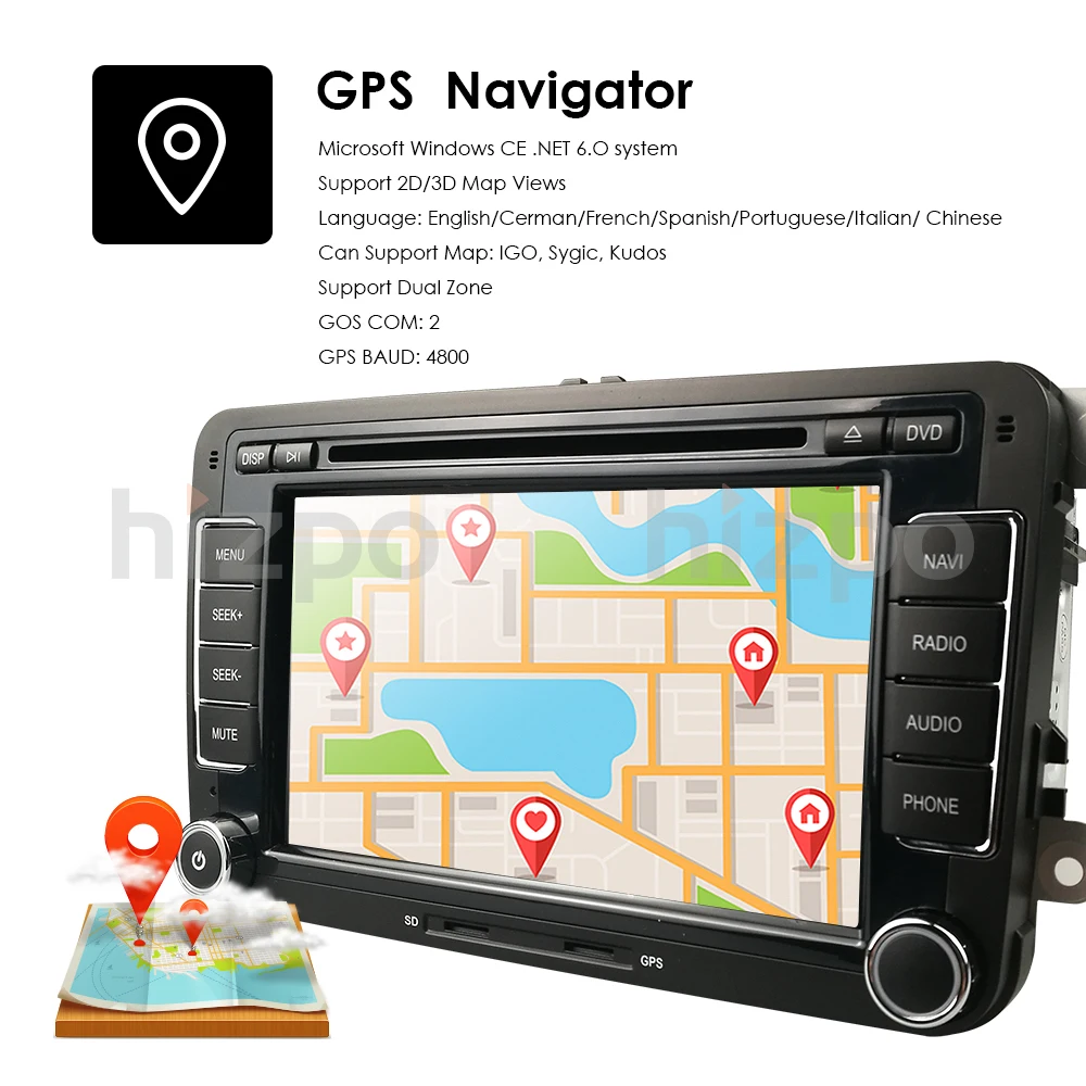 Excellent 7inch 2Din Auto Radio Car DVD Player Gps Stereo for VW Volkswagen SKODA GOLF 5 Golf 6 POLO PASSAT B5 B6 JETTA TIGUAN NAVI CD SWC 8