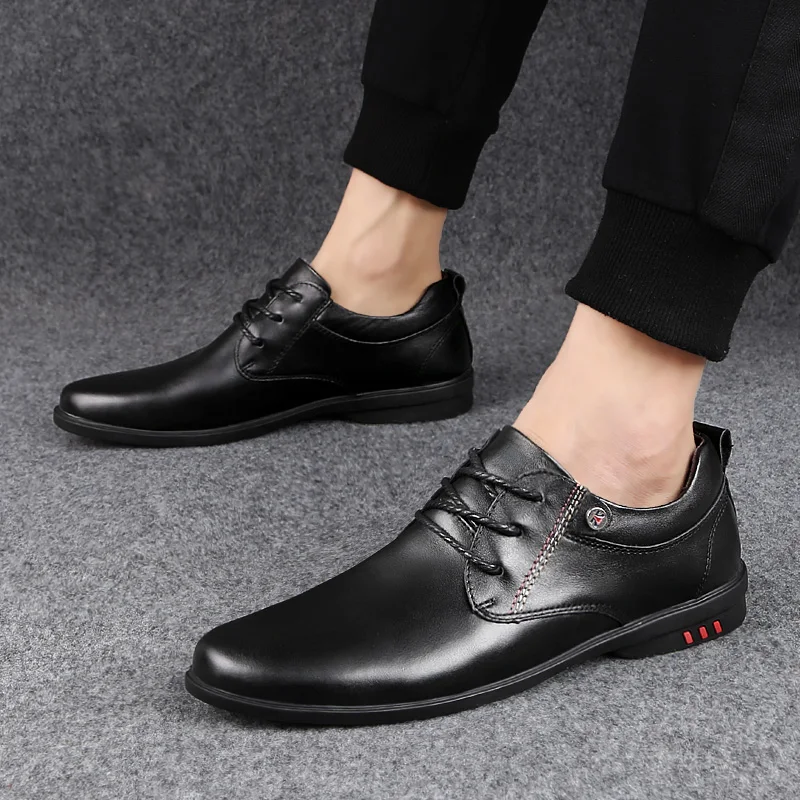

genuine Leather Men Shoes Lace-up Man Outdoor Casual Shoes wedding party Thick Bottom Stitch Non-slip Tide Male business Shoes 4