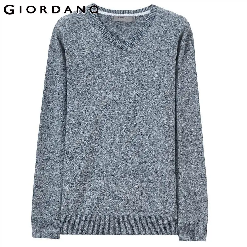 Giordano Для мужчин пуловер свитер Для мужчин из чесаного хлопка с v-образным вырезом пуловер Для мужчин s свитер Размеры для детей от 12-игла Knitt с v-образной горловиной в рубчик-одежда, зимние штаны