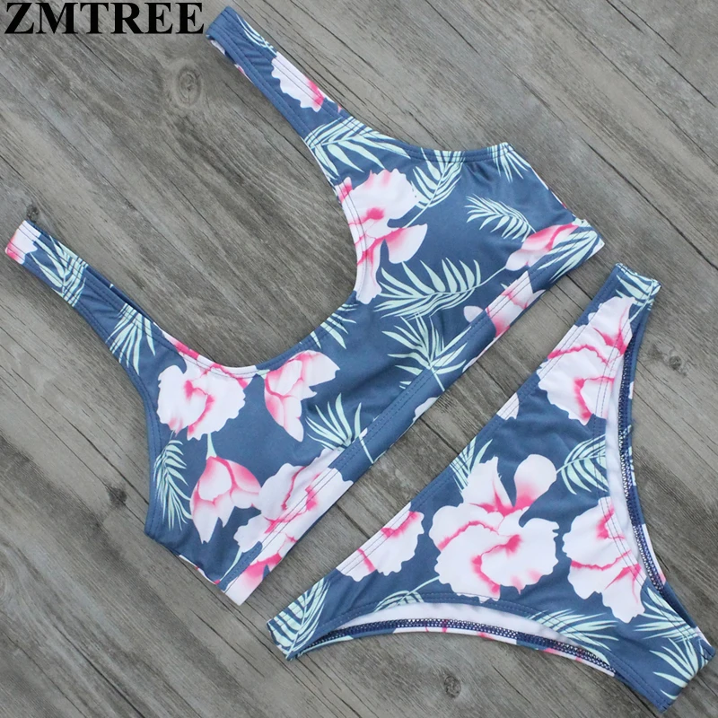 

ZMTREE Exclusive Design Bikinis 2017 Plus Size Bathing Suit Set Push Up Low Waist Swimwear Women Sexy Floral Printed Biquinis