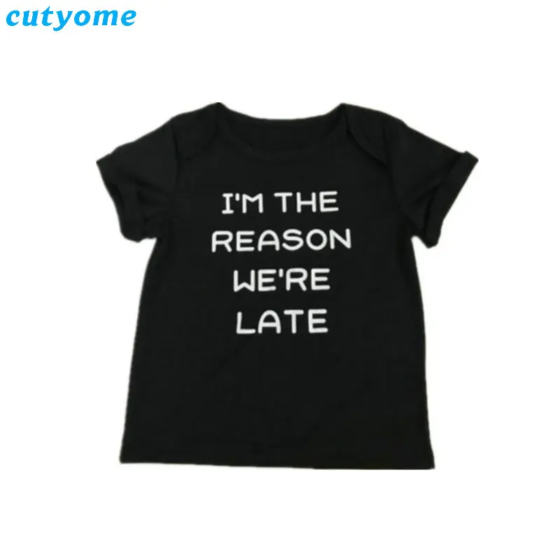 Family Sorry I'm Late Matching Outfits Summer Mother Sleeve Tshirt Daugther Short Top Black Clothes Girls Baby Romper Clothes (6)