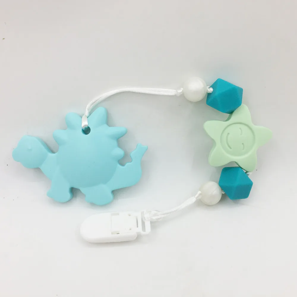 

Large Dinosaur Teether of Silicone Teether Pacifier Clip - silicone Dinosaur Pacifier Clip with smile Star bead -baby toys clip