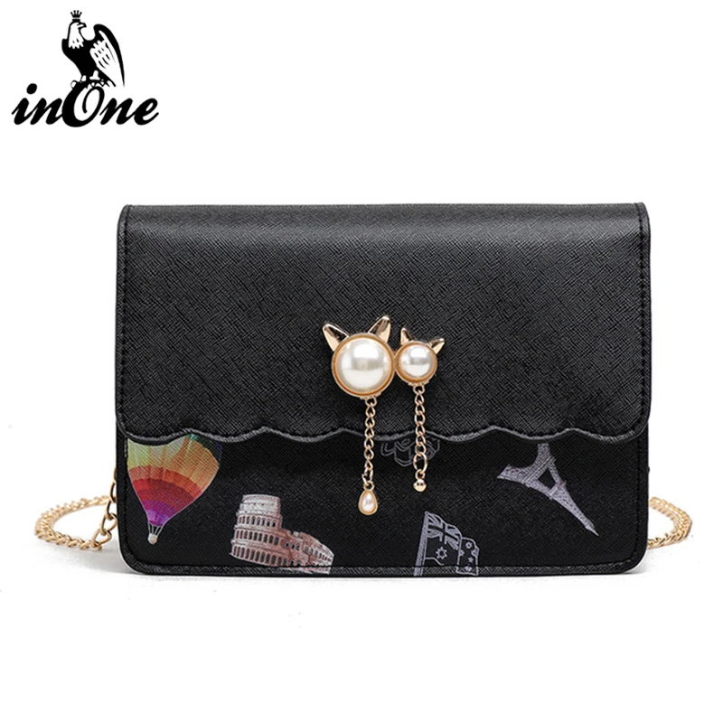 

INONE Summer Designer Printed With Tower Architectural Patterns Shoulder Bags for Women 2019 PU Leather Bag Purses and Handbags
