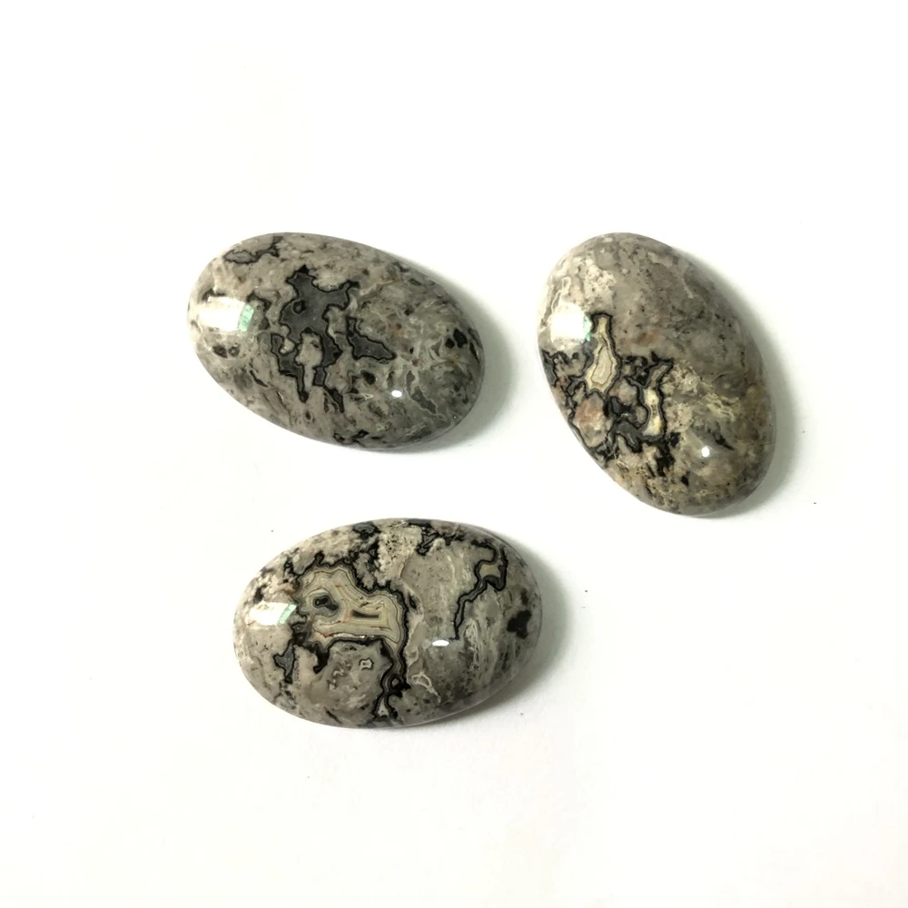 Wholesale 1pcs Natural Gray Map Jasper Stone Bead Cabochon Jewelry Ring
