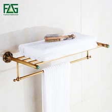 FLG Bathroom Shelves Antique Brass Wall Shelf Towel Rack Bath Holder Towel Hangers Rack Carve Bathroom Accessories Towel Bars bathroom shelves solid brass towel hanger 2 tier towel holder racks bath storage rail wall bathroom accessories towel bars 9118k