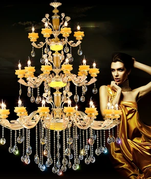 

Big Large Chandelier Fixture Gold Crystal Chandelier light Natural Jade home lighting Hotel Villa Hanging Drop Lights
