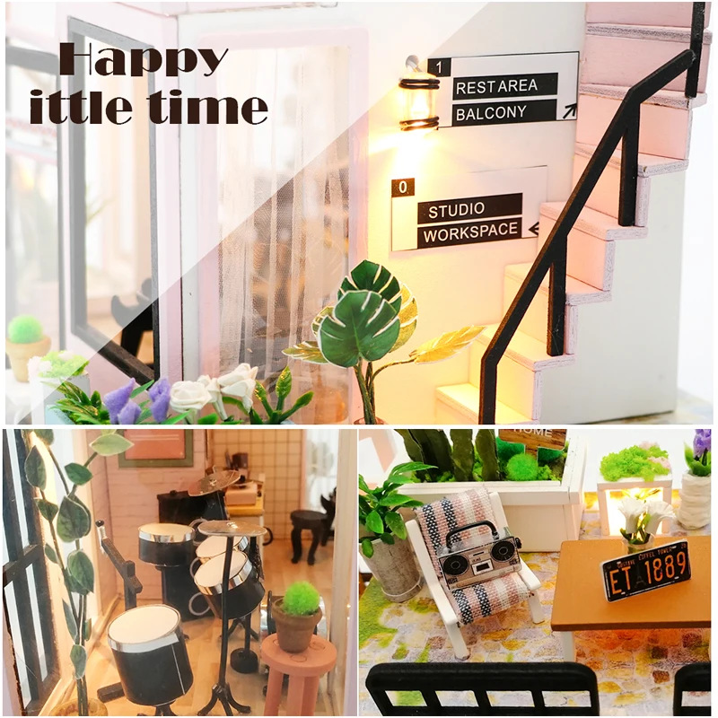CUTEBEE DIY деревянный кукольный домик кукольных домиков Миниатюрный Кукольный дом мебель комплект Casa музыка светодиодные игрушки для детей, подарок на день рождения, M903