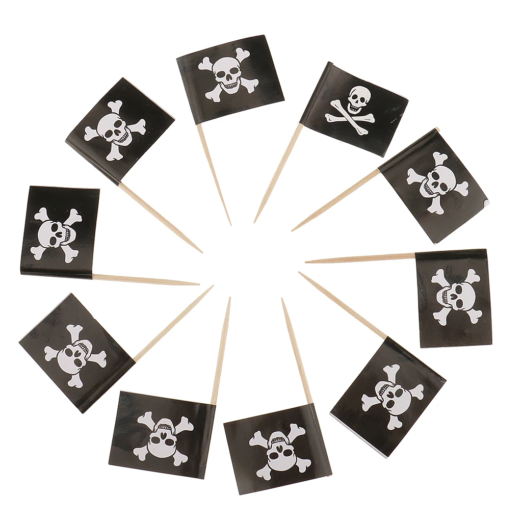 50pcs Pirate Cocktail Toothpicks Flags Cake Toppers for Food, Appetizer, Cocktail, Cupcake Decoration
