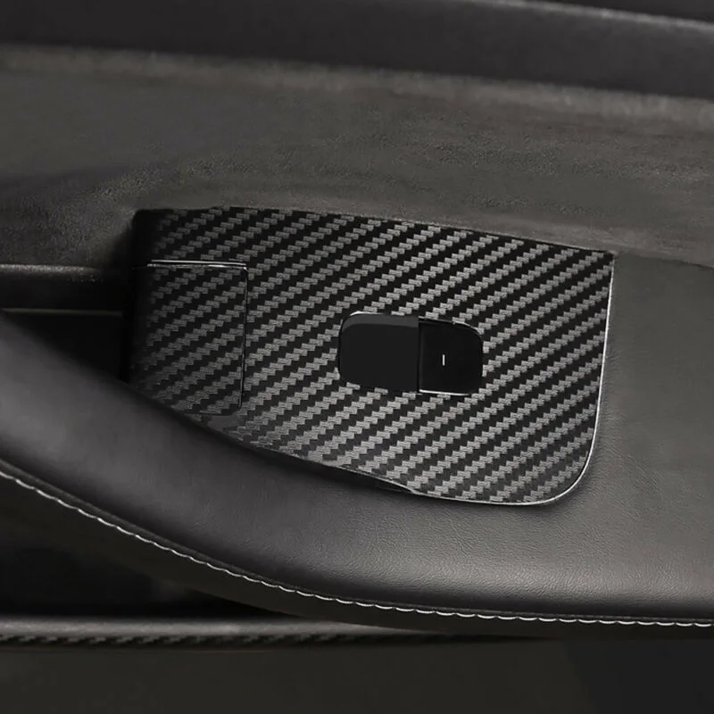 

4pcs Car interior Window Switch Panel Cover brand new black Carbon Fiber auto Switch Panel Cover Sticker For Tesla Model 3 decor