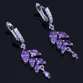 

Distinctive Plant Purple Cubic Zirconia White CZ Silver Plated Drop Dangle Earrings V0753
