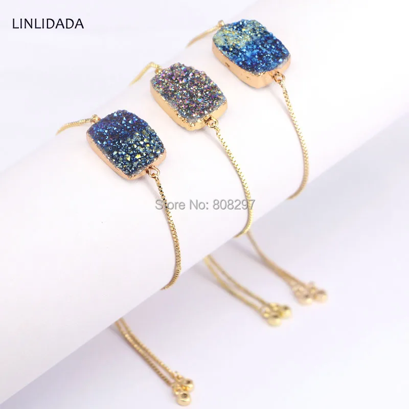 

5Pcs Rectangle Titanium Quartz Connector Beads Charm Adjustable Chain Macrame Bracelet