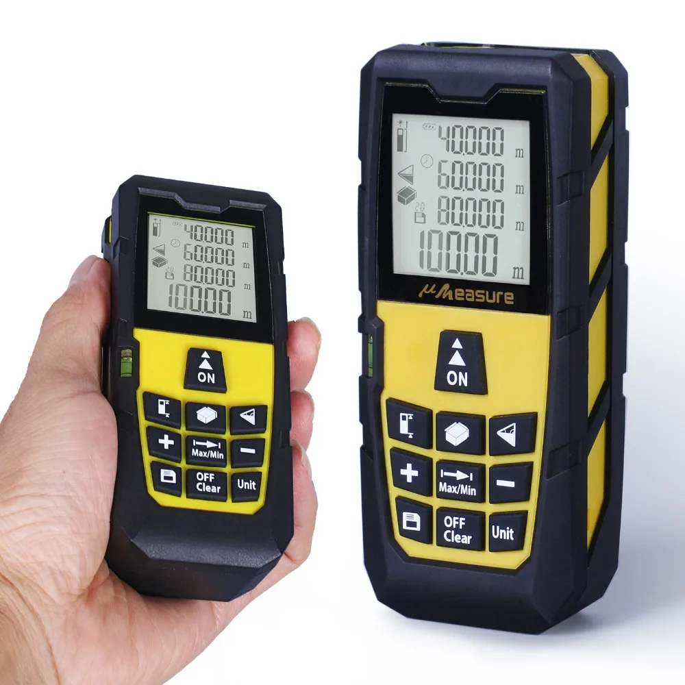 Yellow 328ft (100m) Laser Distance Meter Digital Laser rangefinder Digital Laser Tape Measure Area/volume M/Ft/in Tool