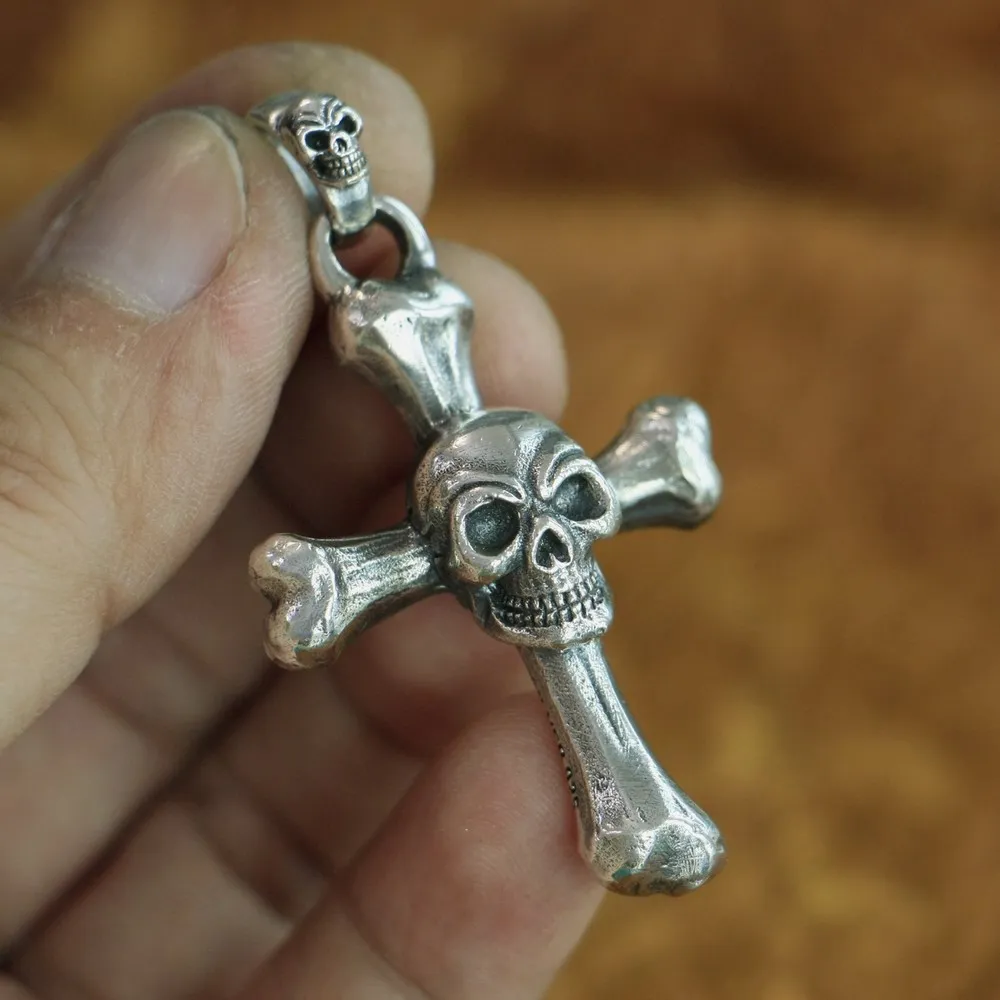 

Huge Skull Cross Pendant 925 Sterling Silver Mens Biker Punk Pendant TA124